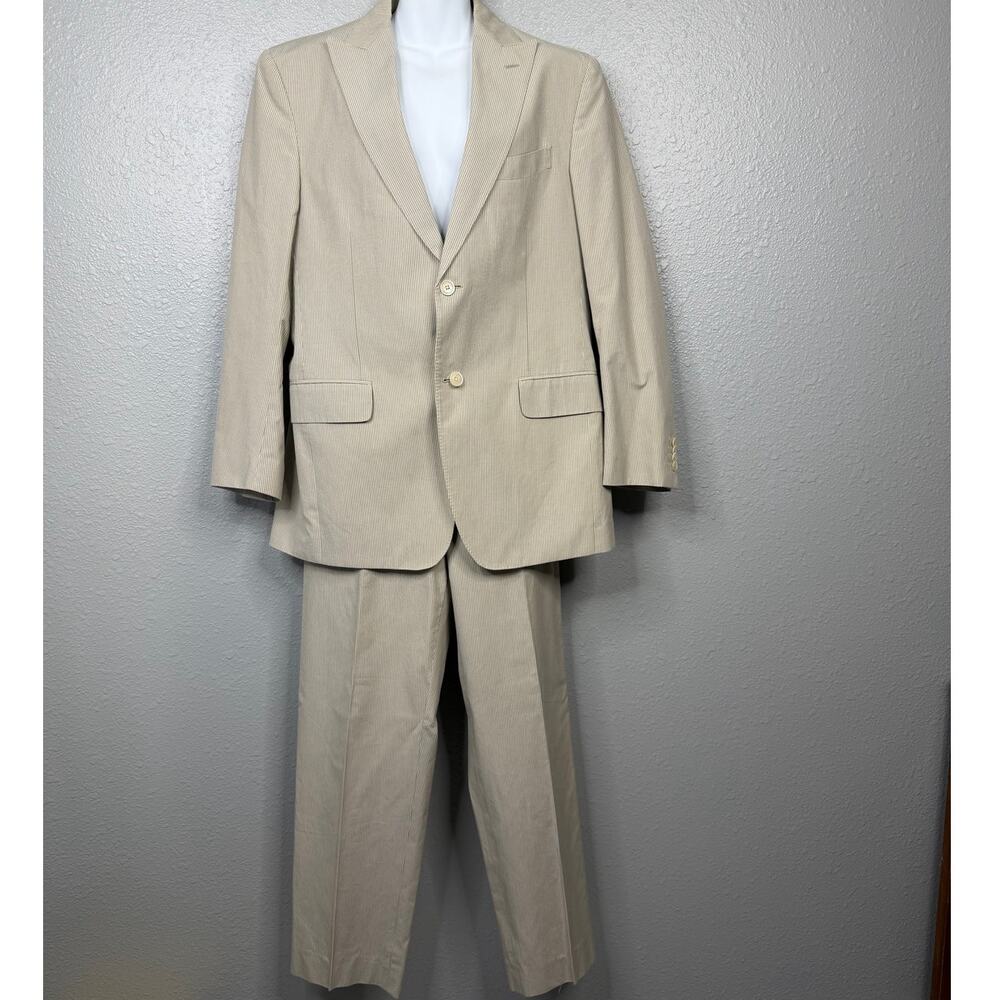 LARDINI Men’s Tan And White Striped Suit Set / Size-52 Regular